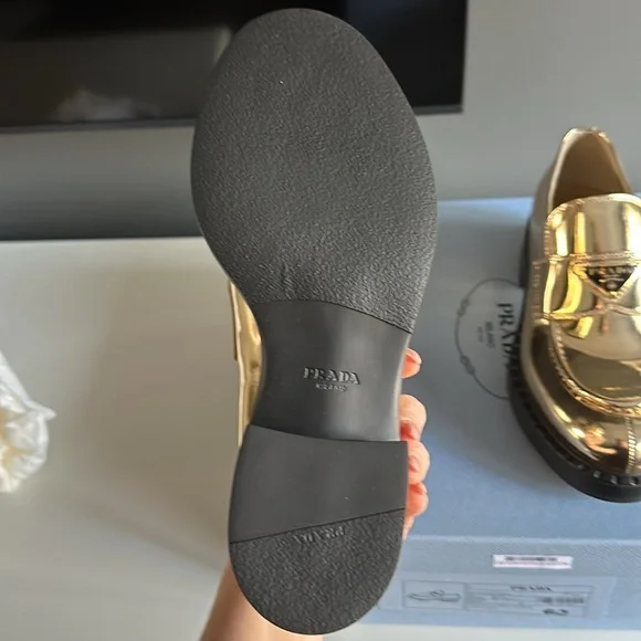 BRAND NEW never worn gold Prada loafers size 37! - Picture 3 of 7